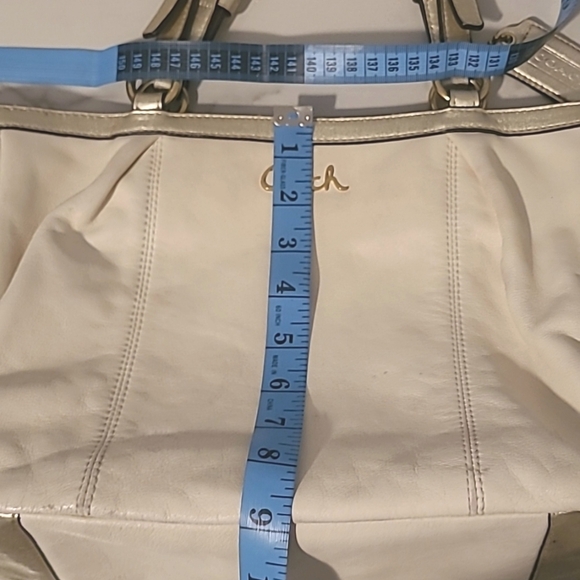 Coach Gallery Cream Metallic Soft Gold Leather Shoulder Bag Purse Tote Timeless - Picture 14 of 16